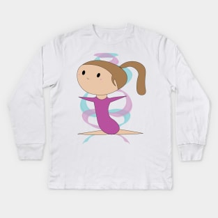 Cute Gymnast in Splits Kids Long Sleeve T-Shirt